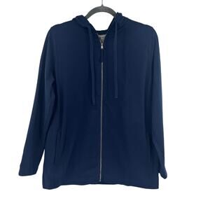 Style & Co. Womens Medium Navy Blue Full Zip Drawstring Hoodie Sweatshirt